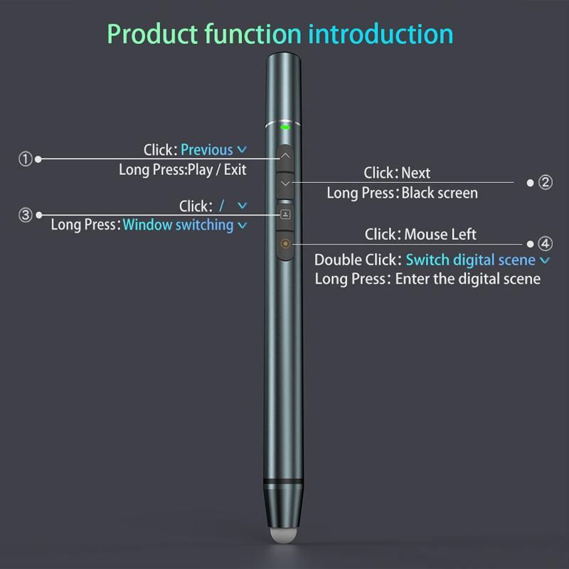 H108 Digital Laser Pen Magnifier Spotlight Turning Page Draw On Screen PPT Clicker PowerPointer Wireless Presenter Controller