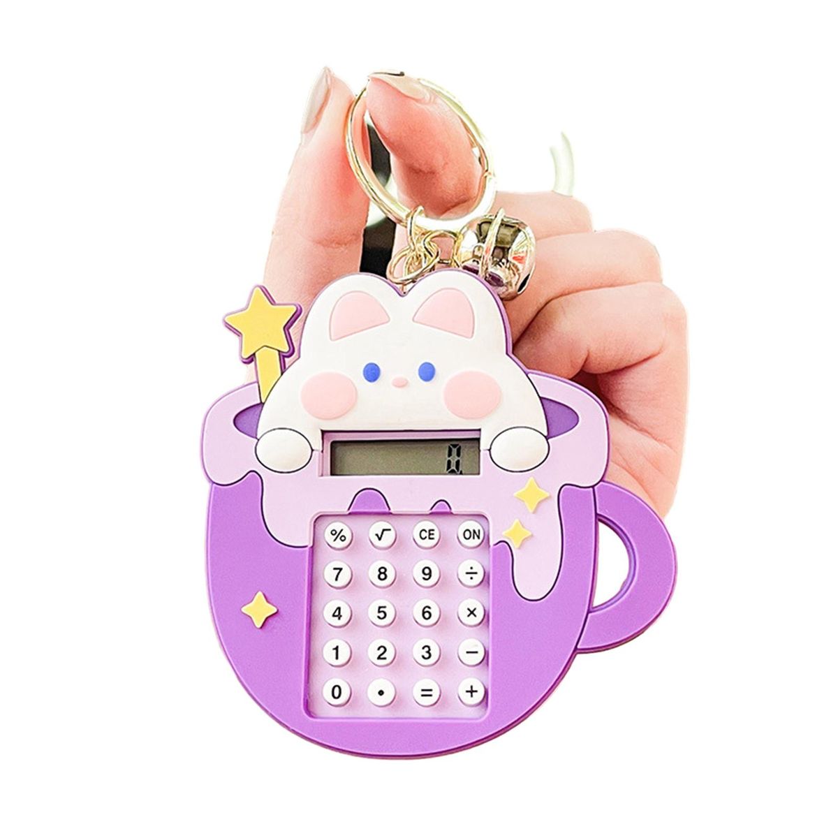 Mini Pocket Calculator Adorable Cartoon Keychain Calculator Portable Purple