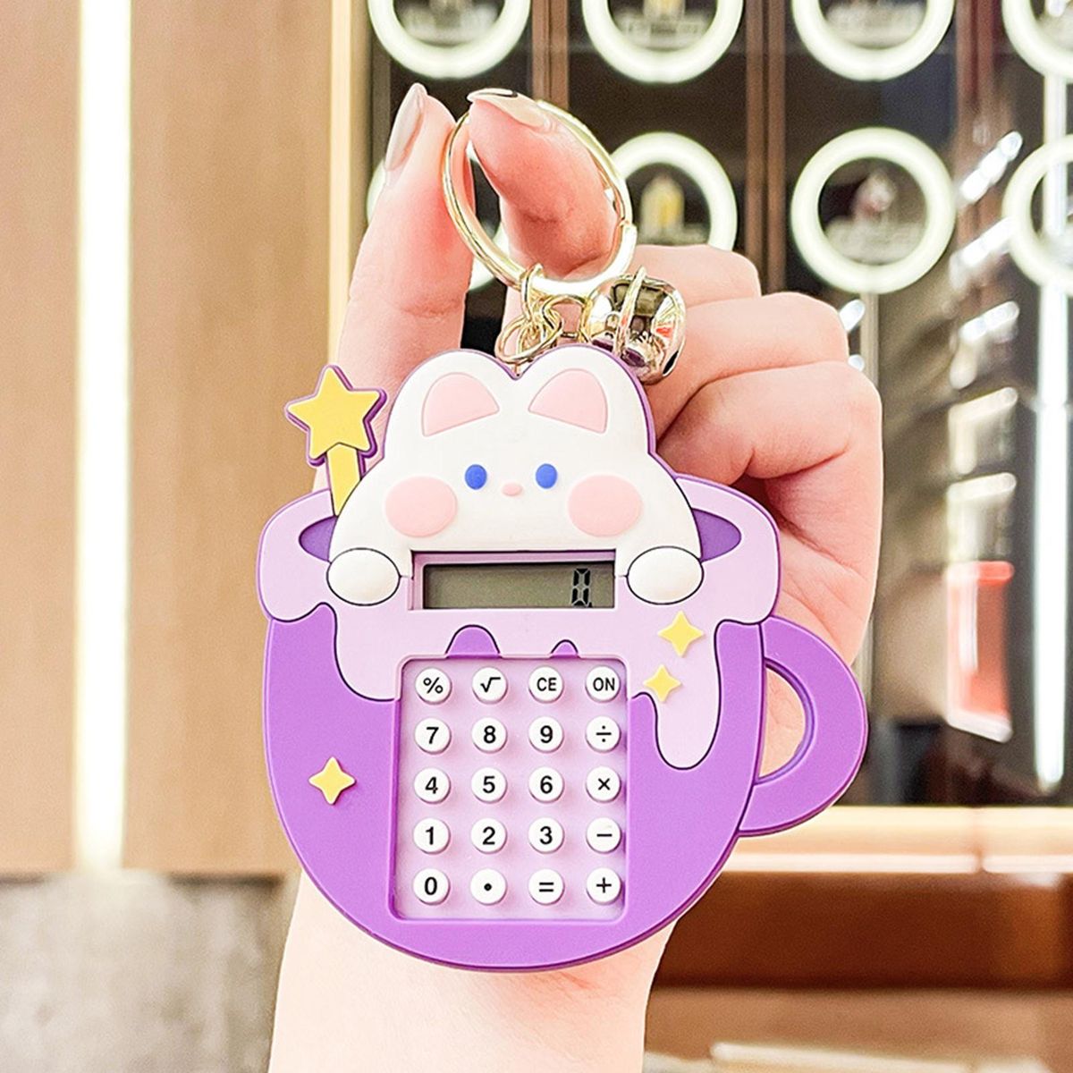 Mini Pocket Calculator Adorable Cartoon Keychain Calculator Portable Purple