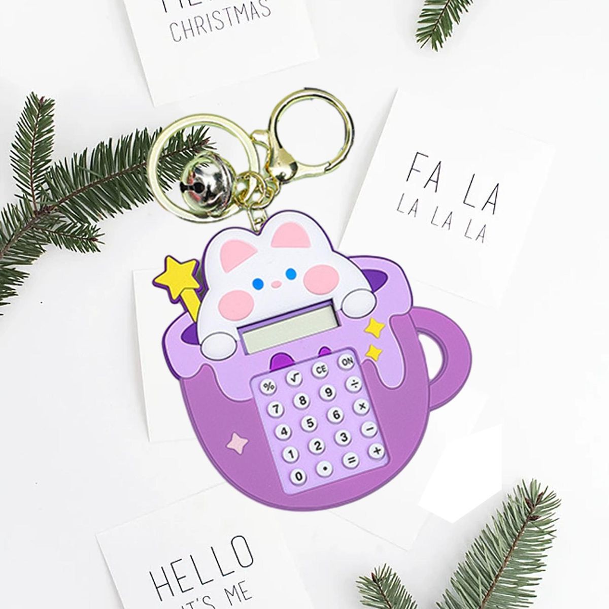 Mini Pocket Calculator Adorable Cartoon Keychain Calculator Portable Purple
