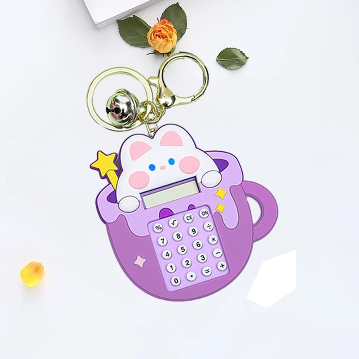 Mini Pocket Calculator Adorable Cartoon Keychain Calculator Portable Purple