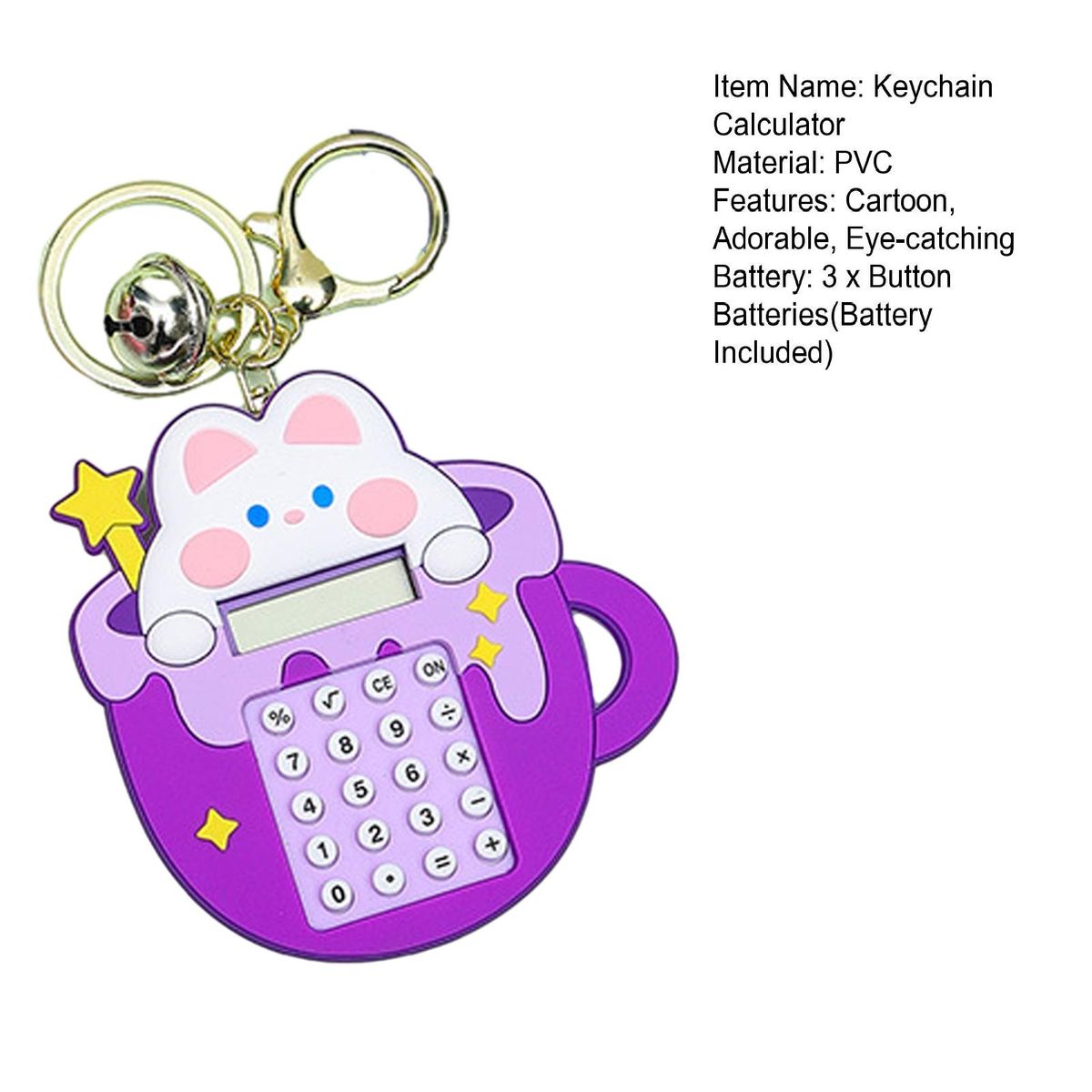 Mini Pocket Calculator Adorable Cartoon Keychain Calculator Portable Purple