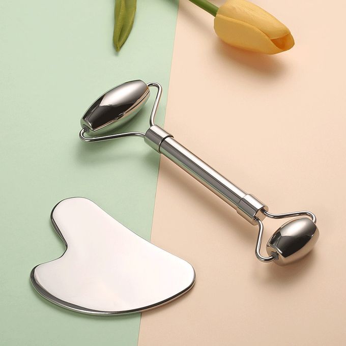 Stainless Steel Gua Sha And Face Roller Set For Face