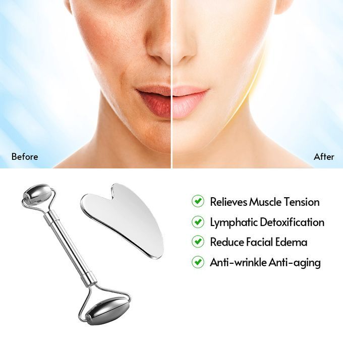 Stainless Steel Gua Sha And Face Roller Set For Face