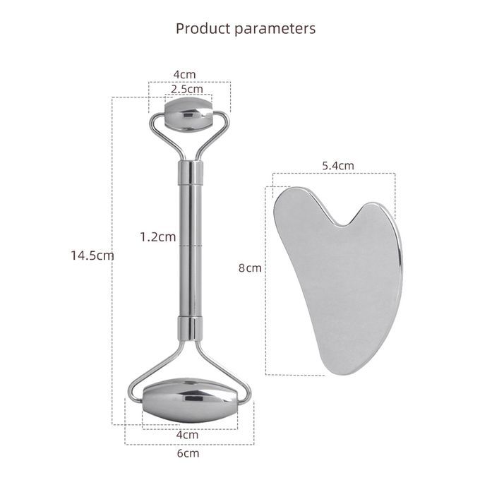 Stainless Steel Gua Sha And Face Roller Set For Face