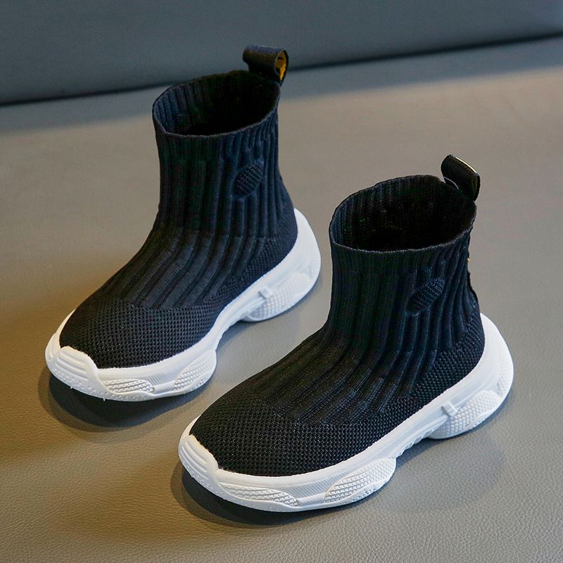Kids Knitting Sneakers Girls High Tops Sock Shoes (Black)