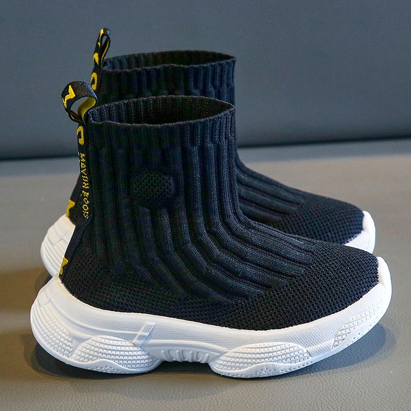 Kids Knitting Sneakers Girls High Tops Sock Shoes (Black)