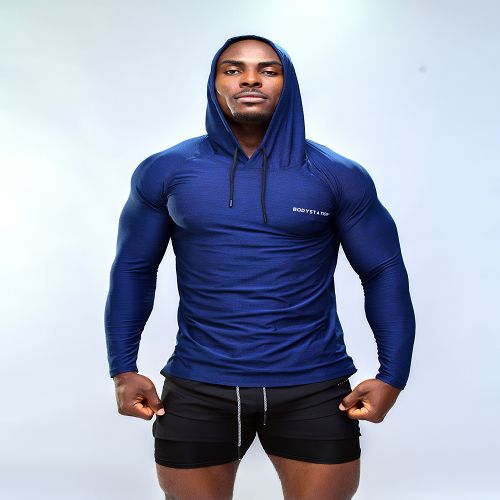 Men's Long Sleeve Fitness Hoodie - Blue