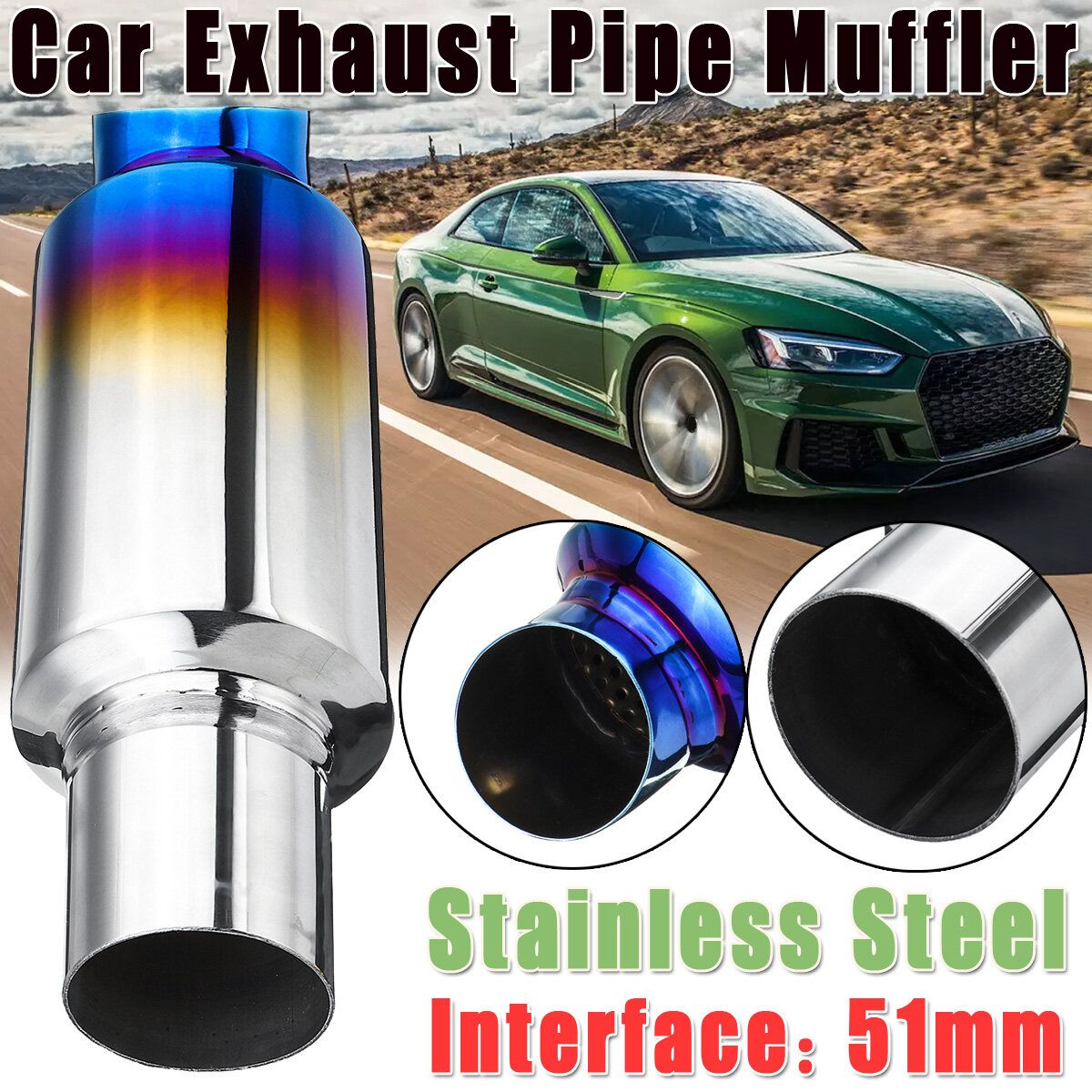 2" 51mm Inlet Exhaust Pipe Muffler Silencer Resonator Bent Stainless Steel
