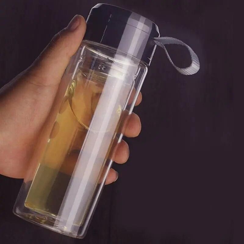 320ml Fruit Lemon Juice Drinking Bottle Infuser Clear Portable 2-Layer Glass Water Bottle Tea Tumbler With Infuser