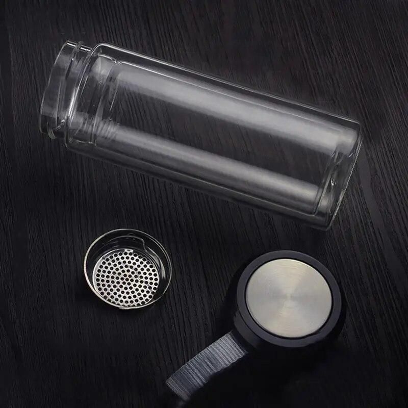 320ml Fruit Lemon Juice Drinking Bottle Infuser Clear Portable 2-Layer Glass Water Bottle Tea Tumbler With Infuser