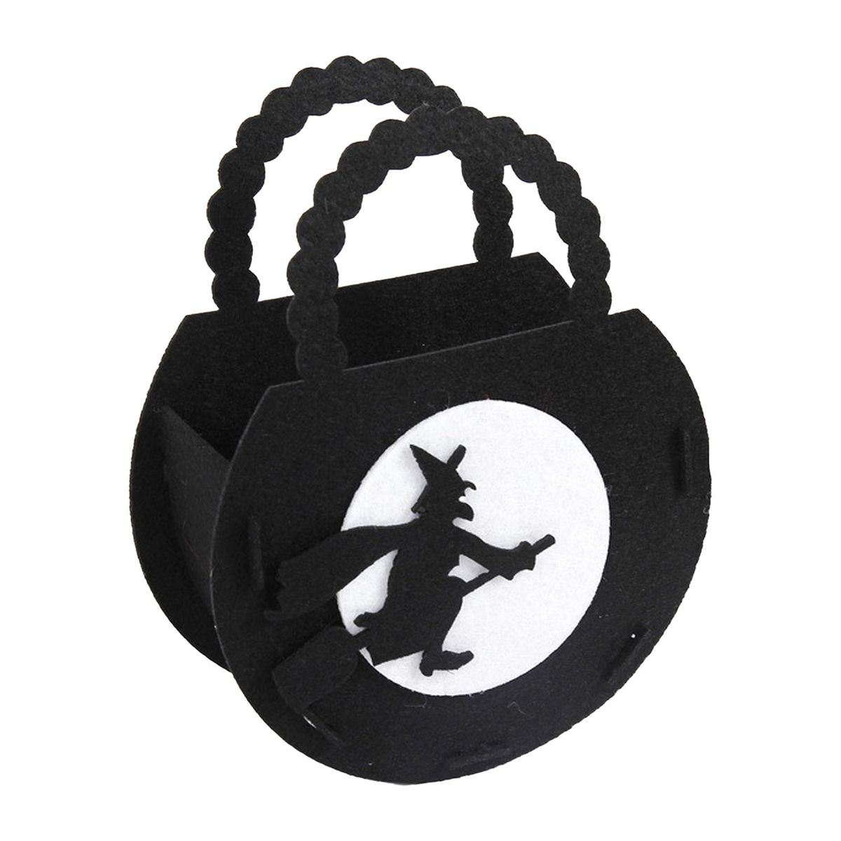 Halloween Candy Bag with Handle Large Halloween Treat Handbag Black and White
