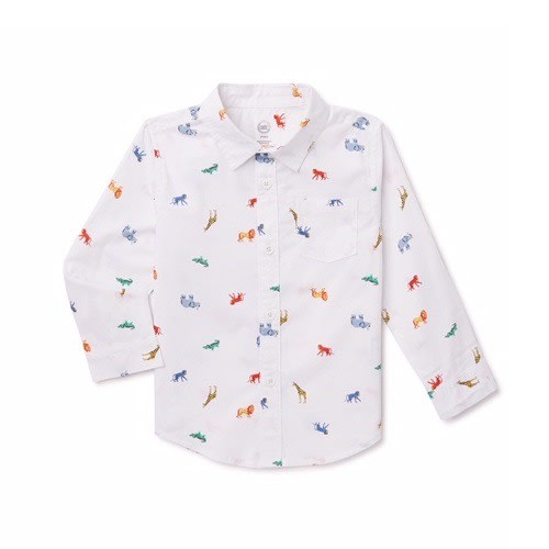 Toddler Boys' Long Sleeve Printed Button Up Woven Shirt - White