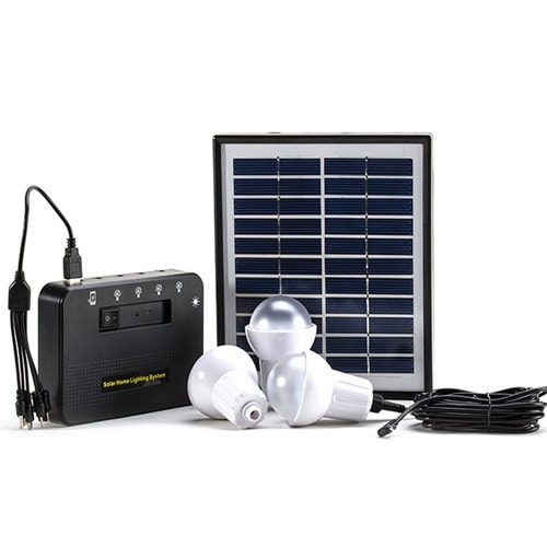 3 Led Light Bulbs Solar Kit- Lithium Battery - Usb Charging