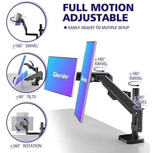 Aluminum Dual Monitor Mounts Adjustable Gas Spring Monitor Desk Arm  10-32 Inches