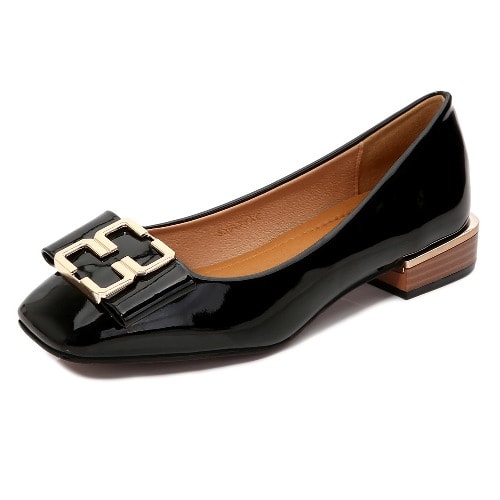 Buckle Low Heel Slip-On Cover Shoe - Black