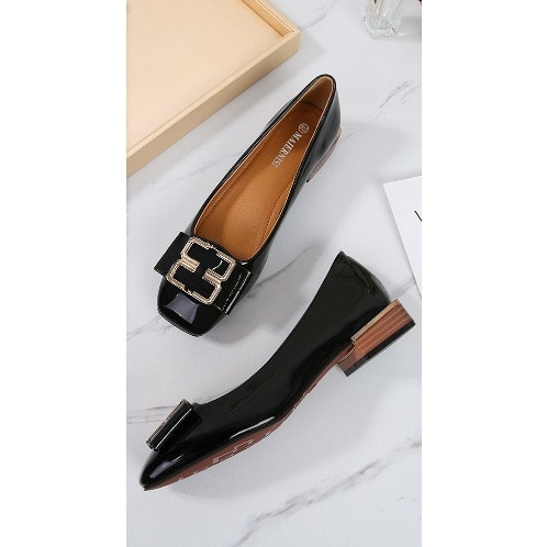 Buckle Low Heel Slip-On Cover Shoe - Black