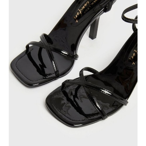 Black Patent Strappy Stiletto Heel Sandals