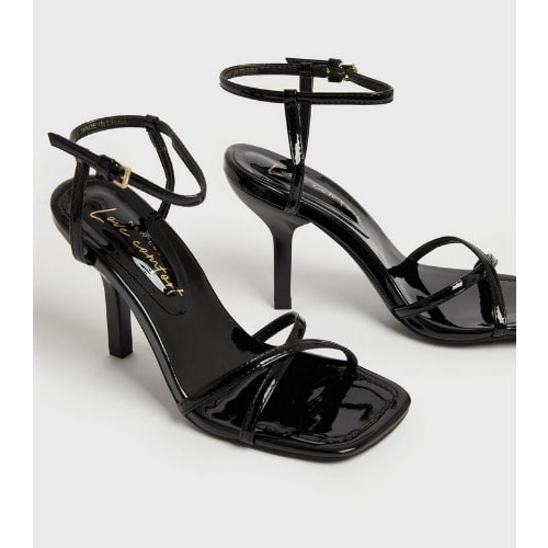 Black Patent Strappy Stiletto Heel Sandals