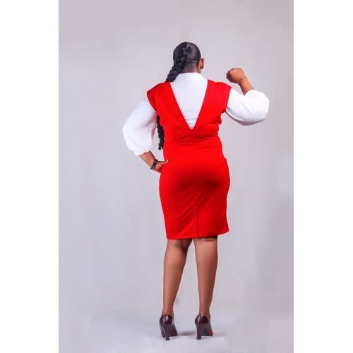 Pinafore Fitted Dress With Inner-red