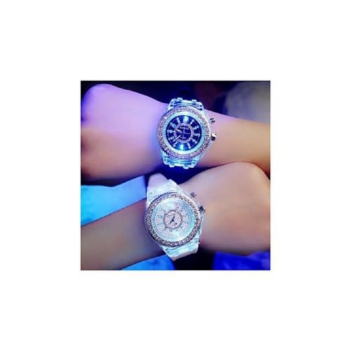 Geneva Couple Luminous Led Wrist Watch - Black/White -2 Pieces