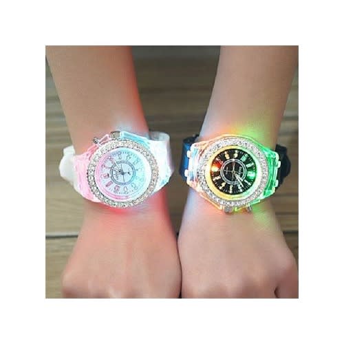 Geneva Couple Luminous Led Wrist Watch - Black/White -2 Pieces