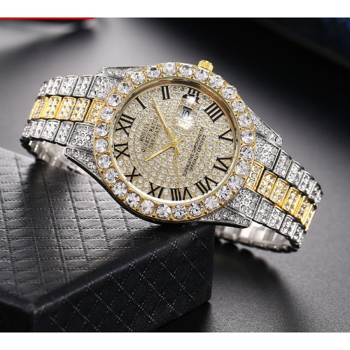 Rhinestone Stainless Steel Watch- Silver And Gold