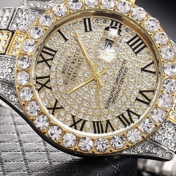 Rhinestone Stainless Steel Watch- Silver And Gold