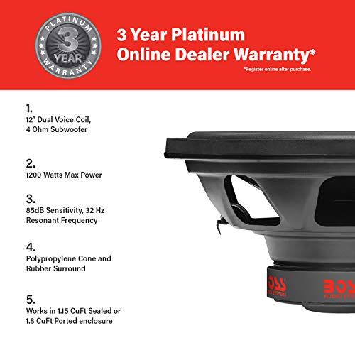 BOSS Audio CXX124DVC 12 Inch Car Subwoofer  1200 Watts Maxim