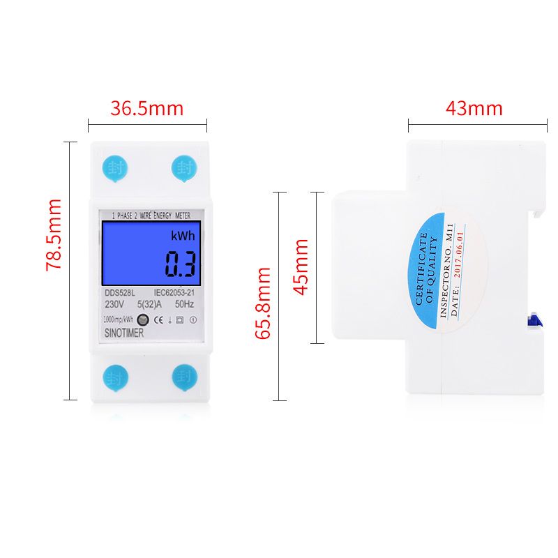 Backlit Single Phase Two Wire LCD Digital Display Wattmeter Power Consumption Energy Meter KWh AC 230V 50Hz 110V 60Hz Din Rail