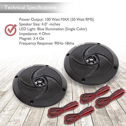 LowProfile Waterproof Marine Speakers  100W 4 Inch 2 Way 1 P