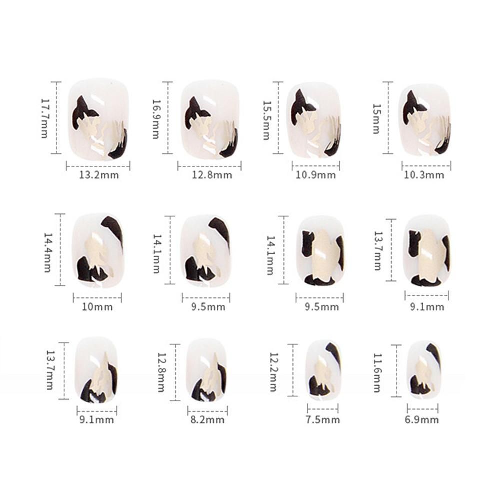 24PCS Short Press on Nails Cute Black Graffiti Full Coverage