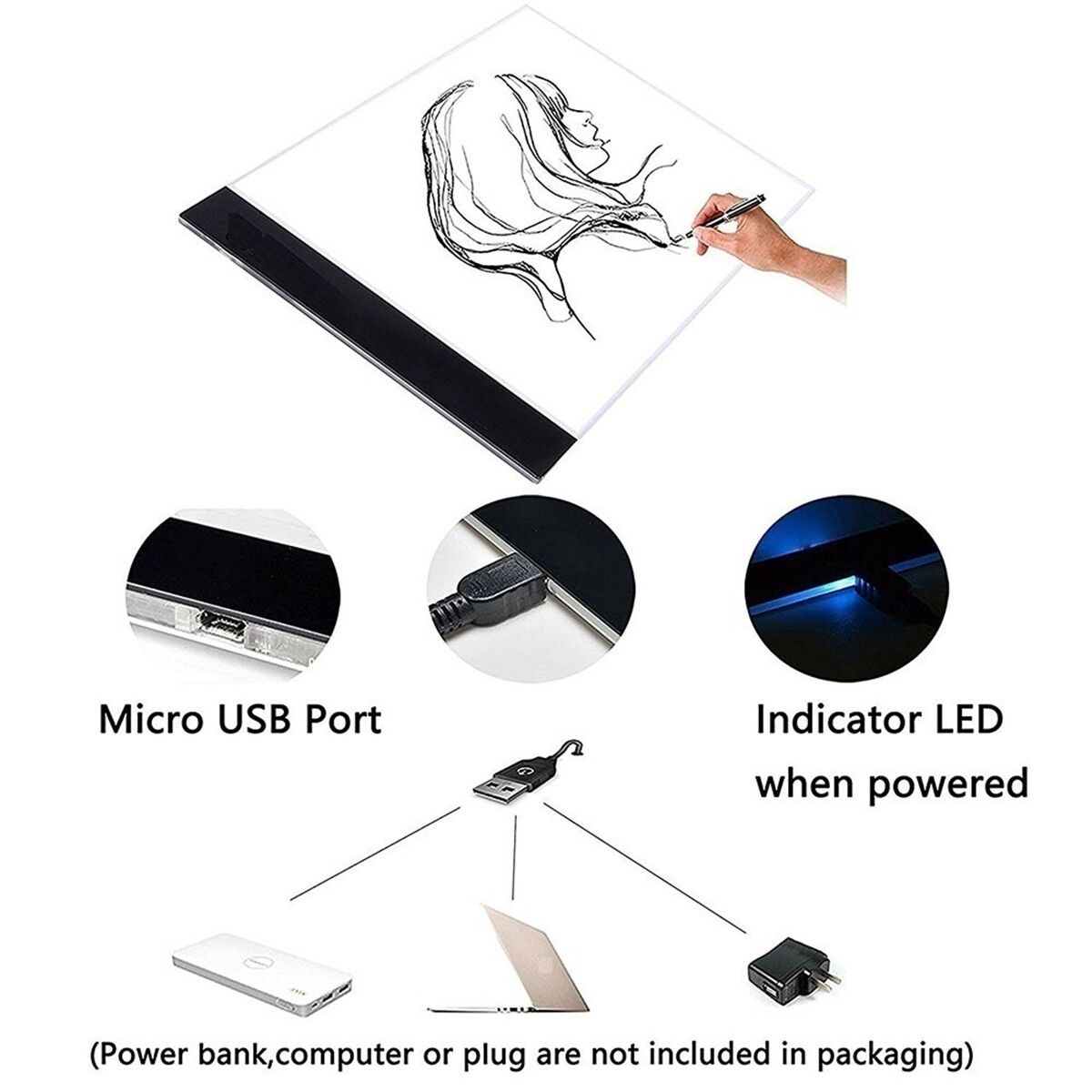 A3 A4 A5 LED Light Box Tracing Drawing Board Art Design Pad Slim Lightbox USB A4