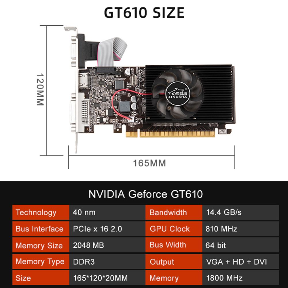 JINGSHA GT610 Graphics Card 2GB/DDR3/64bit Memory Video