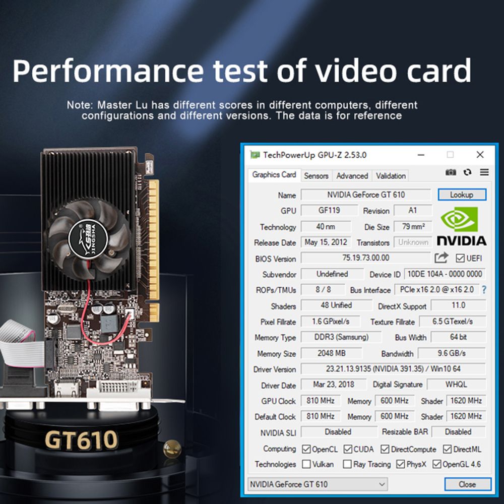 JINGSHA GT610 Graphics Card 2GB/DDR3/64bit Memory Video