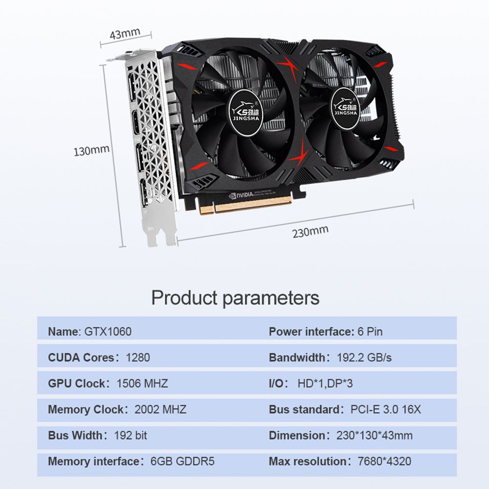 JINGSHA GTX1060 6GB Gaming Graphics Card 1506MHz/2002MHz