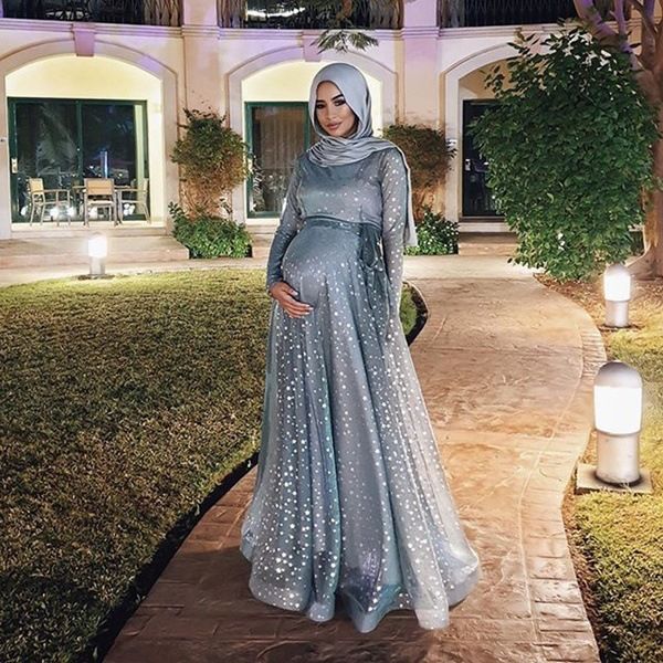 Maternity Dresses For Po Shoot Y O- Neck Maxi Gown Pregnant