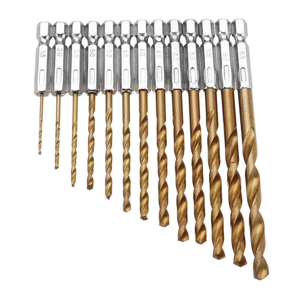 Drillpro DB-T2 13pcs 1.5-6.5mm HSS Titanium Coated 1/4 Inch
