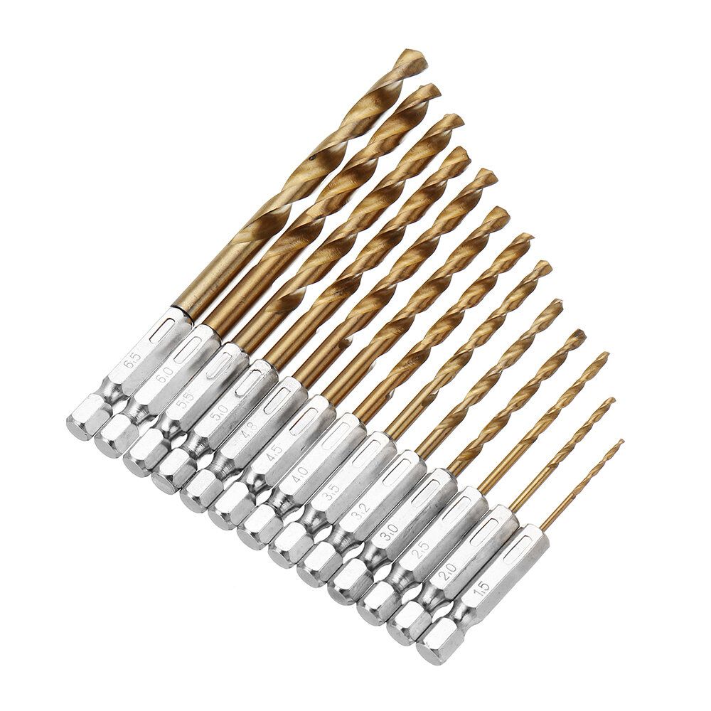 Drillpro DB-T2 13pcs 1.5-6.5mm HSS Titanium Coated 1/4 Inch