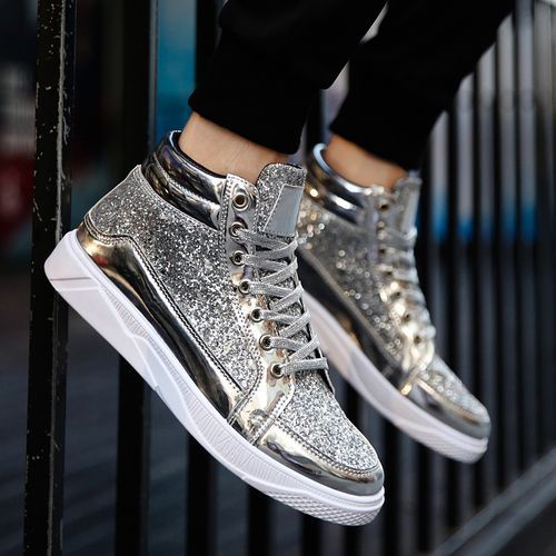 Leather Boots Shiny Martin Boots Men's Casual Sneakers High-top Boots