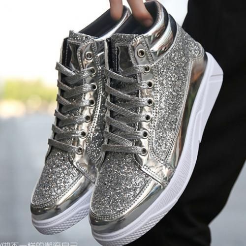 Leather Boots Shiny Martin Boots Men's Casual Sneakers High-top Boots