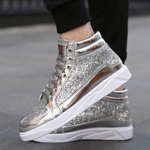 Leather Boots Shiny Martin Boots Men's Casual Sneakers High-top Boots