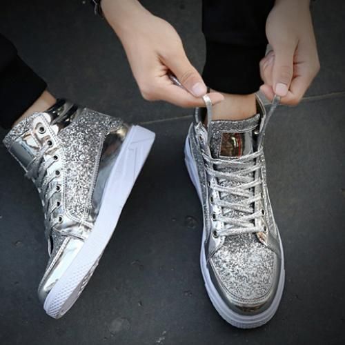 Leather Boots Shiny Martin Boots Men's Casual Sneakers High-top Boots