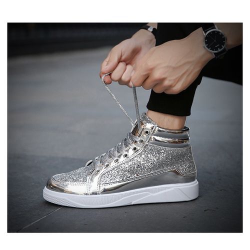Leather Boots Shiny Martin Boots Men's Casual Sneakers High-top Boots