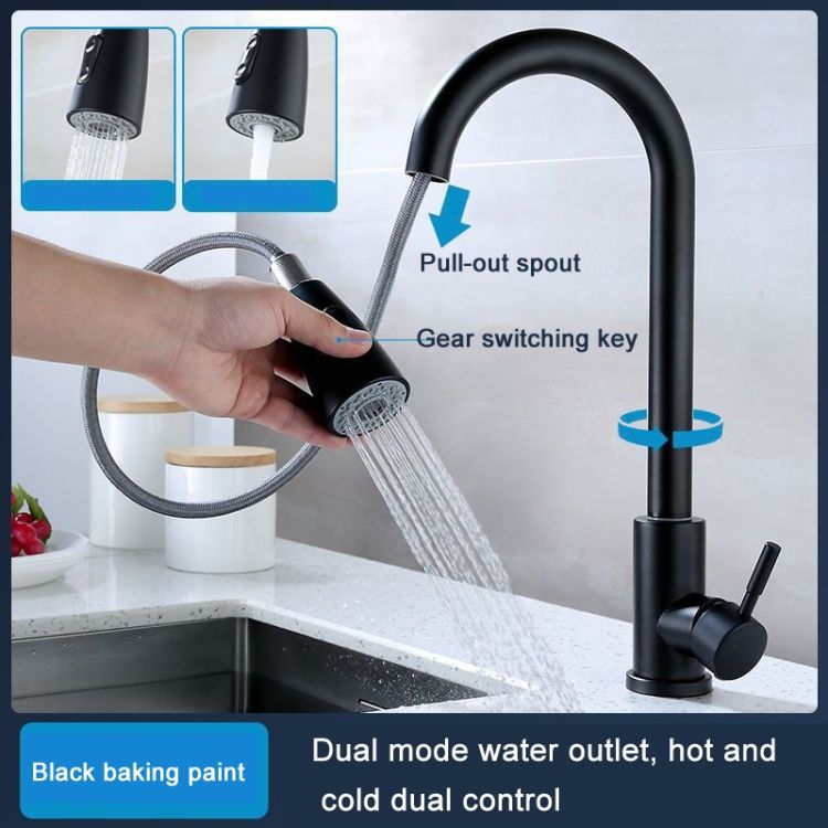Stainless Steel Kitchen Pull-out Faucet,Spec: CLH002 Black