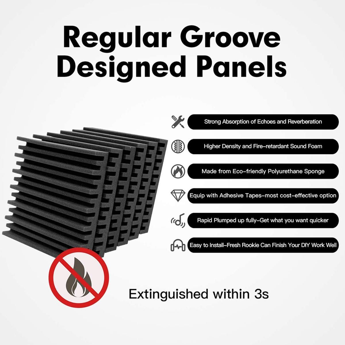 12 Packs Acoustic Foam Board,Grooved Sound Board,30X30X5cm