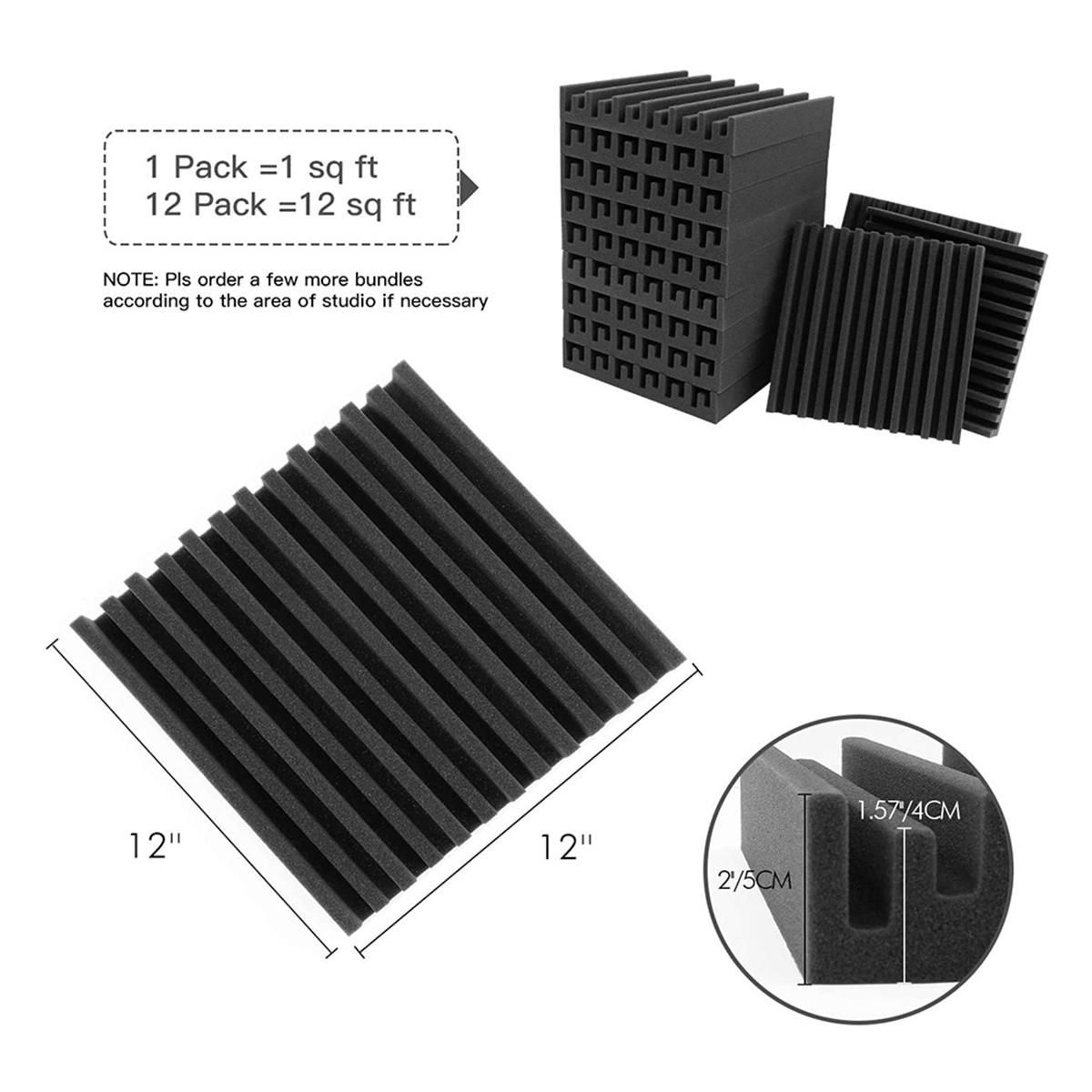 12 Packs Acoustic Foam Board,Grooved Sound Board,30X30X5cm