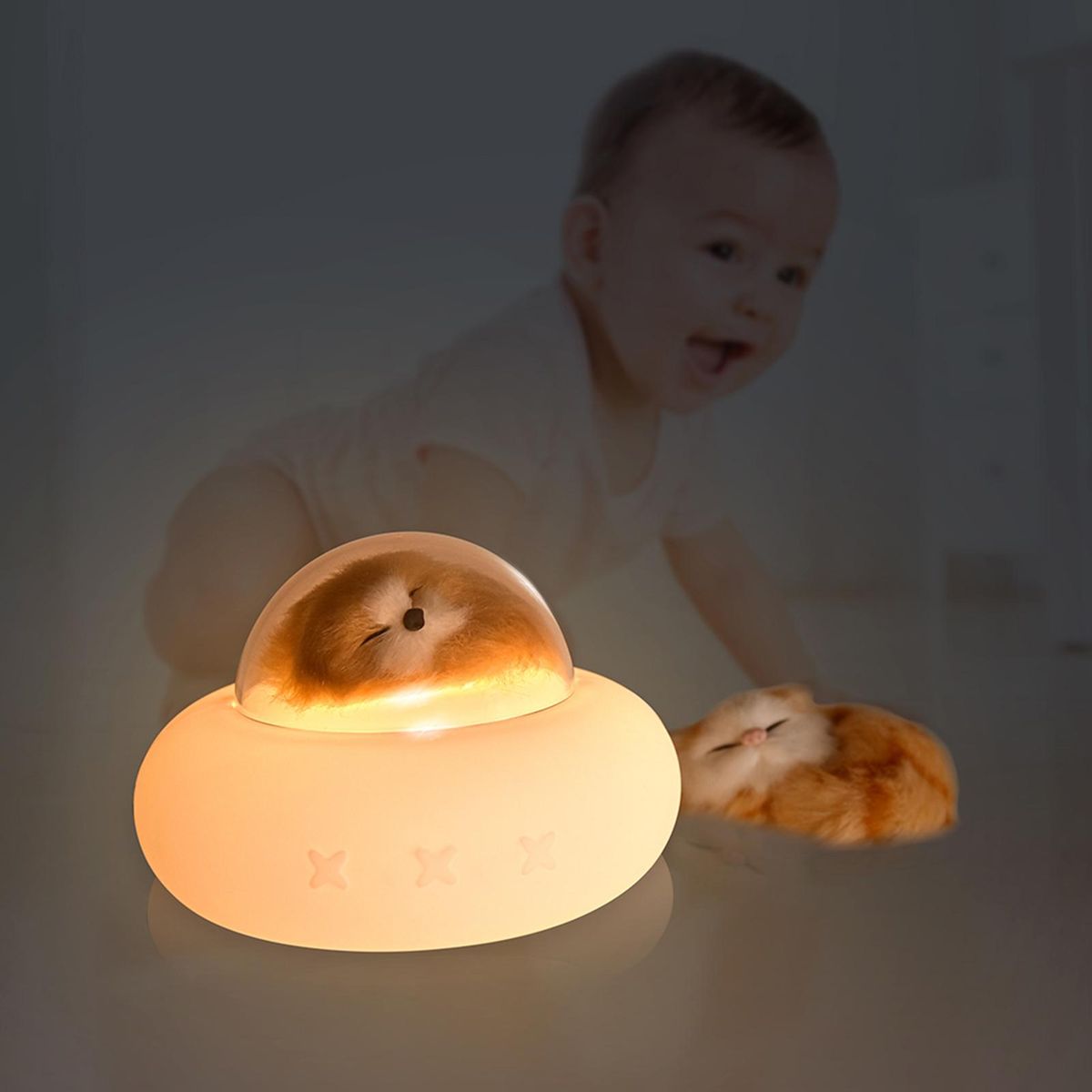 Night Light for Kids Soft Built-in Cute Cat & Dog Spaceship Style Silicone Rechargeable Tap Control Nursery Lamp