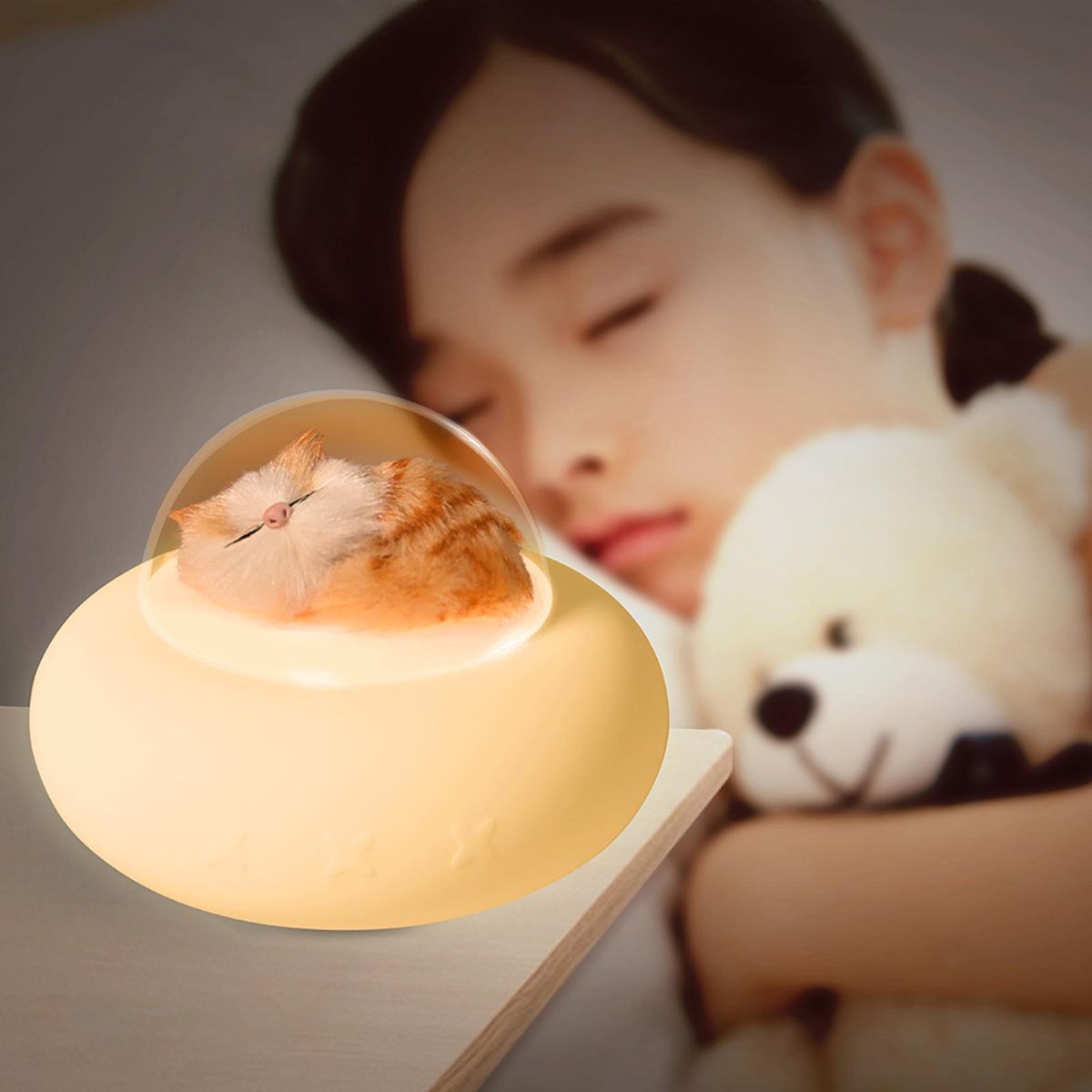 Night Light for Kids Soft Built-in Cute Cat & Dog Spaceship Style Silicone Rechargeable Tap Control Nursery Lamp
