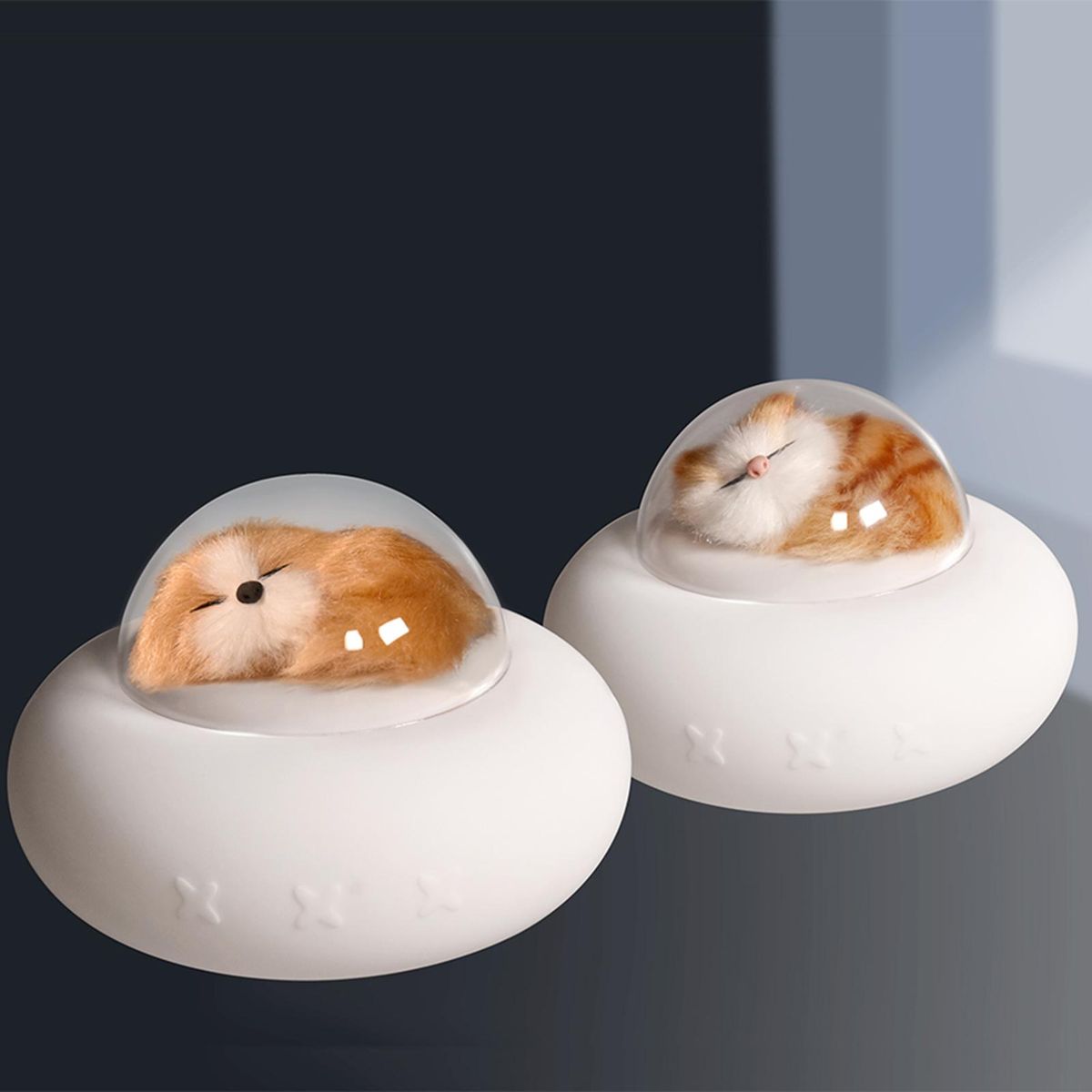Night Light for Kids Soft Built-in Cute Cat & Dog Spaceship Style Silicone Rechargeable Tap Control Nursery Lamp